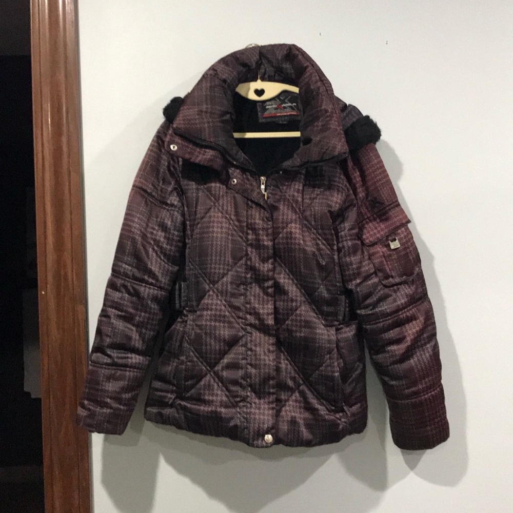ZeroXposur Women's Checkered Puffer Jacket - Dark Red